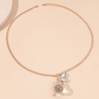 Fashion Ornament Crystal Inlaid Angel Pattern Alloy Necklace main image 3