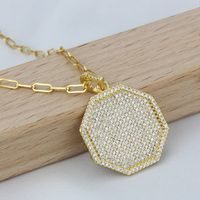 Copper-plated Gold Hexagon Full Rhinestone Necklace main image 2