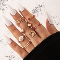 Fashion Imitation Ruby Inlaid Open Flower Alloy Ring Seven-piece Set main image 1