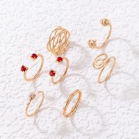 Fashion Imitation Ruby Inlaid Open Flower Alloy Ring Seven-piece Set main image 2