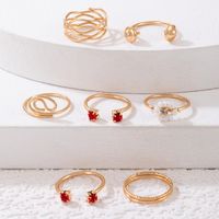 Fashion Imitation Ruby Inlaid Open Flower Alloy Ring Seven-piece Set main image 3