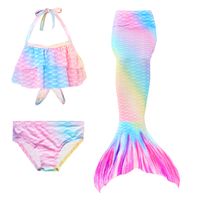 Children's Mermaid Swimsuit Mermaid Tail Beach Vacation Swimwear Color Strap Three-piece Set main image 3