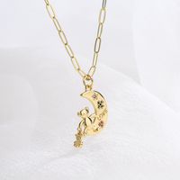 Fashion Cute Bear Moon Pendant Plating 18k Gold Micro Inlaid Zircon Copper Necklace main image 3