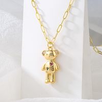 Fashion Cute Bear Moon Pendant Plating 18k Gold Micro Inlaid Zircon Copper Necklace main image 2