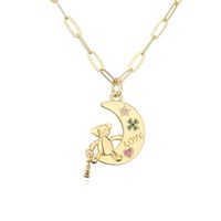 Fashion Cute Bear Moon Pendant Plating 18k Gold Micro Inlaid Zircon Copper Necklace sku image 1