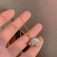 Mode Einfache Opal Planet Anhänger Schlüsselbein Kette Titan Stahl Halskette main image 3