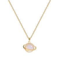 Mode Einfache Opal Planet Anhänger Schlüsselbein Kette Titan Stahl Halskette main image 5