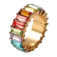 New Fashion Super Flash Crystal Exaggerated Ring Vintage Gem Color Square Diamond Round Ring sku image 13