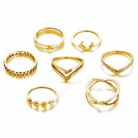 European And American Moon Leaf Cross Ring 7-piece Retro Simple Jointed Ring Set sku image 1