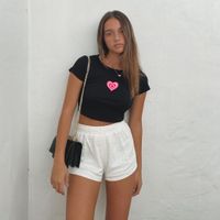 Heart Printing Round Neck Midriff-baring Slim-fit Short-sleeved T-shirt Women's Clothing main image 4