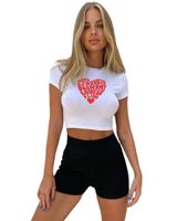 New Fashion Creative Solid Color Heart Print Slim Short T-shirt main image 5