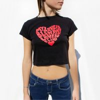 New Fashion Creative Solid Color Heart Print Slim Short T-shirt main image 2