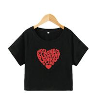 Neue Mode Kreative Einfarbig Herz Druck Dünne Kurze T-hemd main image 3