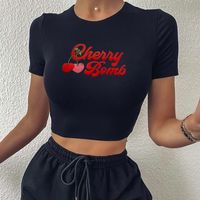 2022 New Fashion Creative Red Cherry Letter Print Slim-fit Short-sleeved T-shirt main image 4
