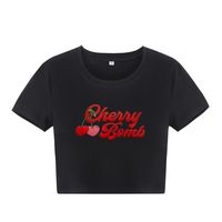 2022 New Fashion Creative Red Cherry Letter Print Slim-fit Short-sleeved T-shirt main image 2