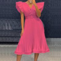 Sexy V Neck Pleated Short Sleeve Knee-length main image 3