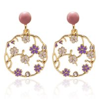 Korean New Color Flower Earrings Circle Geometric Zircon Earrings sku image 4