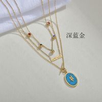New Creative Colorful Diamond Emerald Turquoise Multi-layer Alphabet Necklace Stainless Steel Oval Snake Necklace sku image 2