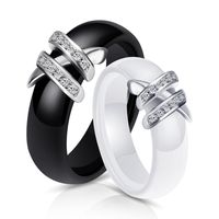 Creative Ceramic Black White Double X Inlaid Diamond Titanium Steel Ring main image 1