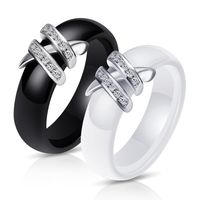 Creative Ceramic Black White Double X Inlaid Diamond Titanium Steel Ring main image 5