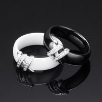 Creative Ceramic Black White Double X Inlaid Diamond Titanium Steel Ring main image 4