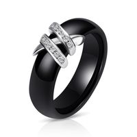 Creative Ceramic Black White Double X Inlaid Diamond Titanium Steel Ring main image 3