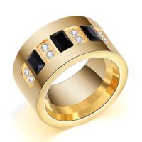 الإبداعية بسيطة مربع الزركون الفولاذ المقاوم للصدأ الذهب خاتم مطلي E main image 1