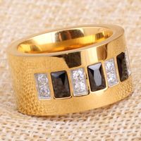 Creative Simple Square Zircon Stainless Steel Gold Plated Ring E main image 5