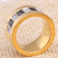الإبداعية بسيطة مربع الزركون الفولاذ المقاوم للصدأ الذهب خاتم مطلي E main image 4