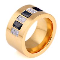 Creative Simple Square Zircon Stainless Steel Gold Plated Ring E main image 2