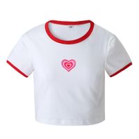 Heart Printing Round Neck Midriff-baring Slim-fit Short-sleeved T-shirt Women's Clothing sku image 7