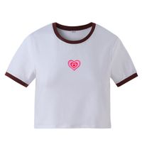 Heart Printing Round Neck Midriff-baring Slim-fit Short-sleeved T-shirt Women's Clothing sku image 11