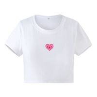 Heart Printing Round Neck Midriff-baring Slim-fit Short-sleeved T-shirt Women's Clothing sku image 5