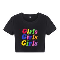 New Fashion Girls Letter Print Contrast Color Short Slim-fit Short-sleeved T-shirt sku image 1