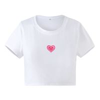 Heart Printing Round Neck Midriff-baring Slim-fit Short-sleeved T-shirt Women's Clothing sku image 6