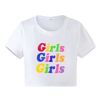 New Fashion Girls Letter Print Contrast Color Short Slim-fit Short-sleeved T-shirt sku image 6