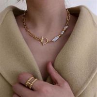 Korea Unique Baroque Pearl Necklace Metal Chain Buckle Pearl Chain Necklace Wholesale Nihaojewelry sku image 2