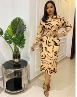 New Fashion Long Sleeve Printed Off-shoulder Large Size Dress sku image 4