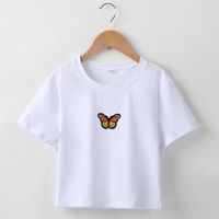 New Fashion Simple T-shirt Butterfly Embroidered Navel Slim Short-sleeved Tops sku image 6