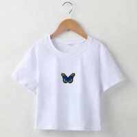 New Fashion Simple T-shirt Butterfly Embroidered Navel Slim Short-sleeved Tops sku image 14