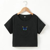 New Fashion Simple T-shirt Butterfly Embroidered Navel Slim Short-sleeved Tops sku image 10