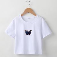 New Fashion Simple T-shirt Butterfly Embroidered Navel Slim Short-sleeved Tops sku image 22
