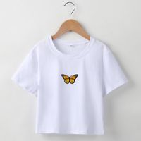 New Fashion Simple T-shirt Butterfly Embroidered Navel Slim Short-sleeved Tops sku image 20
