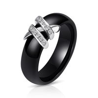 Creative Ceramic Black White Double X Inlaid Diamond Titanium Steel Ring sku image 6