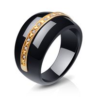 Einfach Schwarz Weiß Keramik Edelstahl Intarsien Diamant Paar Ring sku image 8