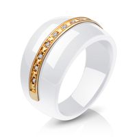 Einfach Schwarz Weiß Keramik Edelstahl Intarsien Diamant Paar Ring sku image 3