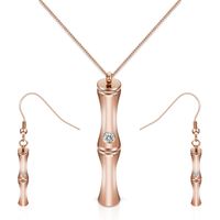 New Style Bamboo Rose Gold Stainless Steel Earrings Necklace Two-piece Set sku image 3