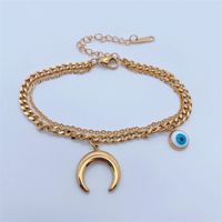 Fashion 18k Gold Plating Moon Eye Double Chain Titanium Steel Bracelet main image 1
