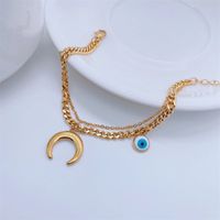 Fashion 18k Gold Plating Moon Eye Double Chain Titanium Steel Bracelet main image 4