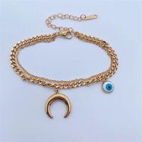 Fashion 18k Gold Plating Moon Eye Double Chain Titanium Steel Bracelet main image 2